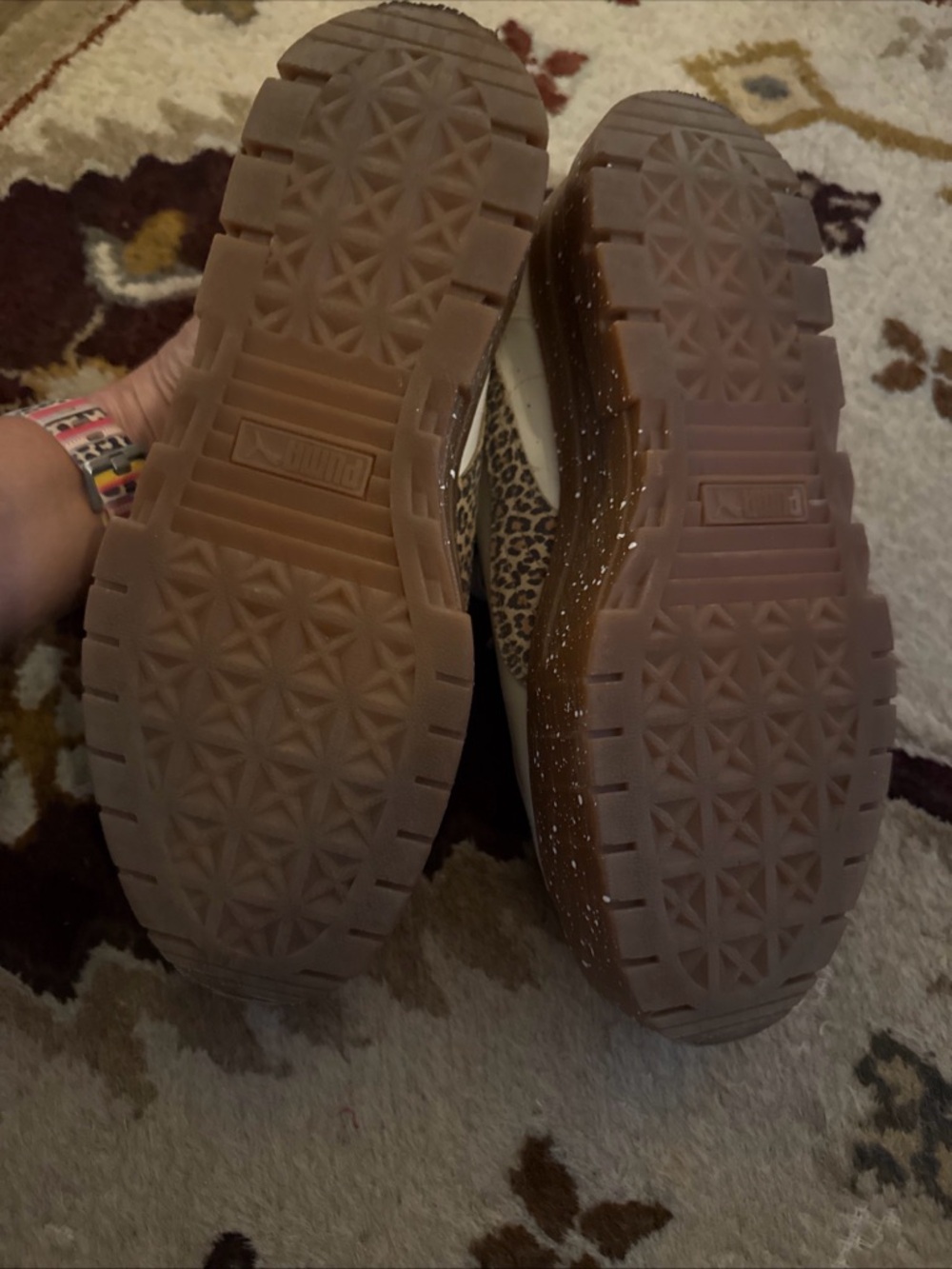 Puma Women’s Cream Leather Platform Sneakers with Leopard Detail - Picture 9 of 14